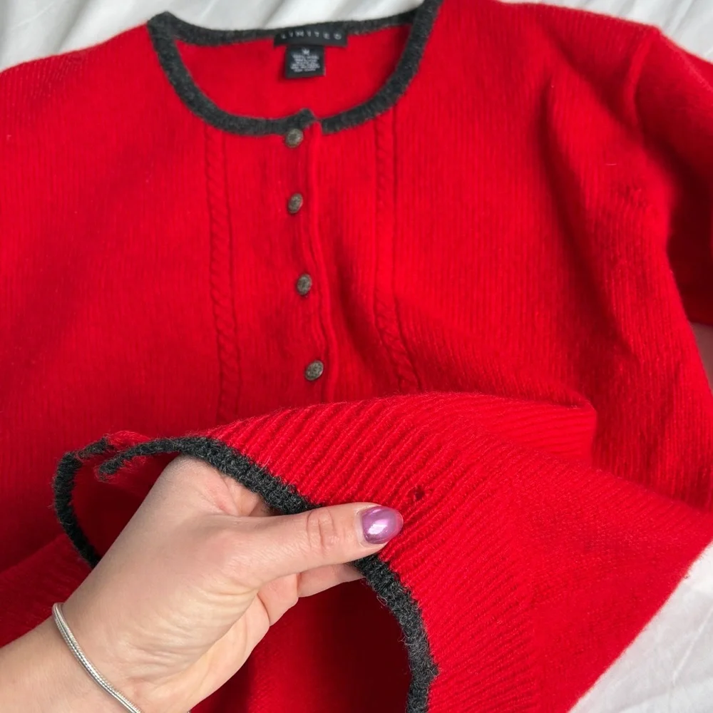 Red Button-Up Women's Sweater by Limited %100 wool in bright red color - Picture 6 of 11